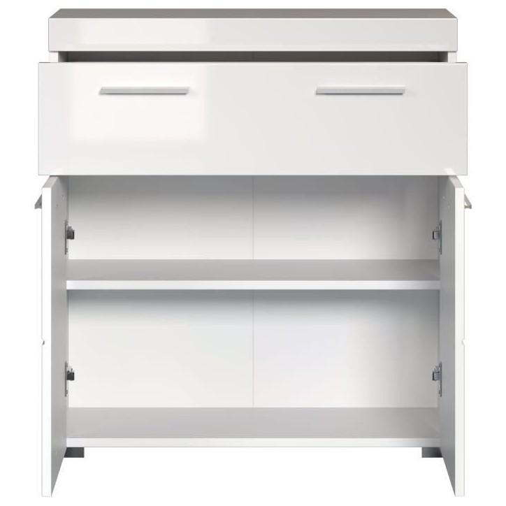 Meuble de salle de bain Rangement bas - 2 portes & 1 tiroir - Blanc - L 73 x P 31 x H 79 cm - AMANDA Meuble de salle de bain Rangement bas - 2 portes & 1 tiroir - Blanc - L 73 x P 31 x H 79 cm - AMANDA