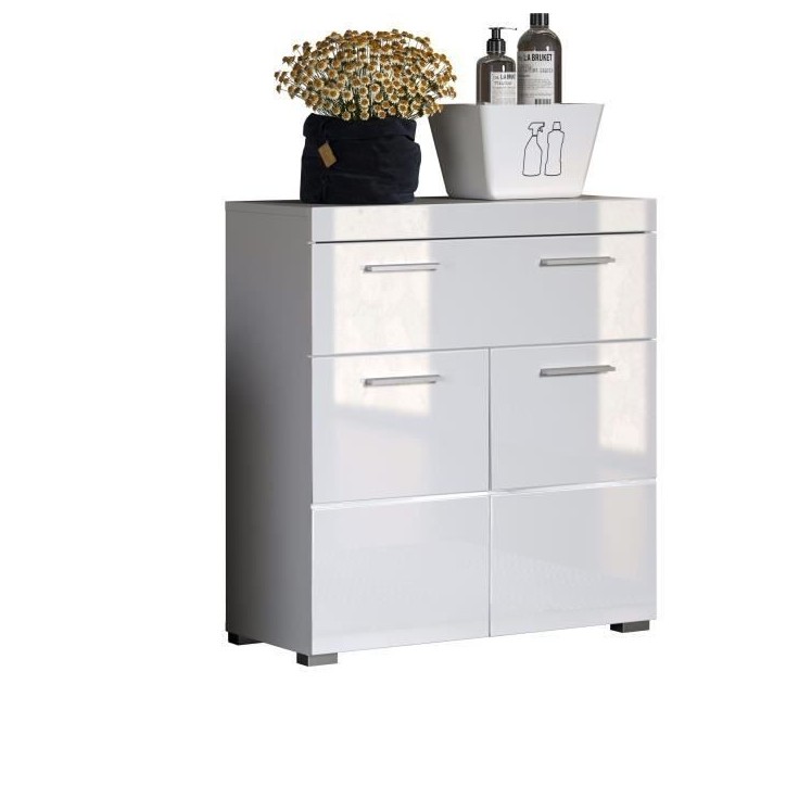 Meuble de salle de bain Rangement bas - 2 portes & 1 tiroir - Blanc - L 73 x P 31 x H 79 cm - AMANDA Meuble de salle de bain Rangement bas - 2 portes & 1 tiroir - Blanc - L 73 x P 31 x H 79 cm - AMANDA