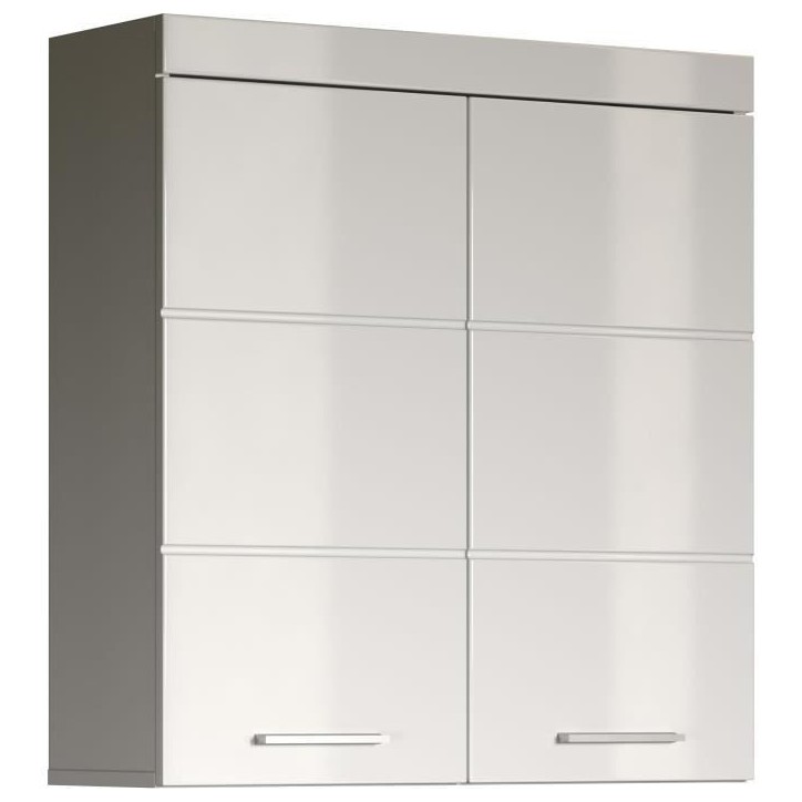 Meuble de salle de bain Rangement haut - 2 portes - Blanc - L 73 x P 23 x H 77 cm - AMANDA