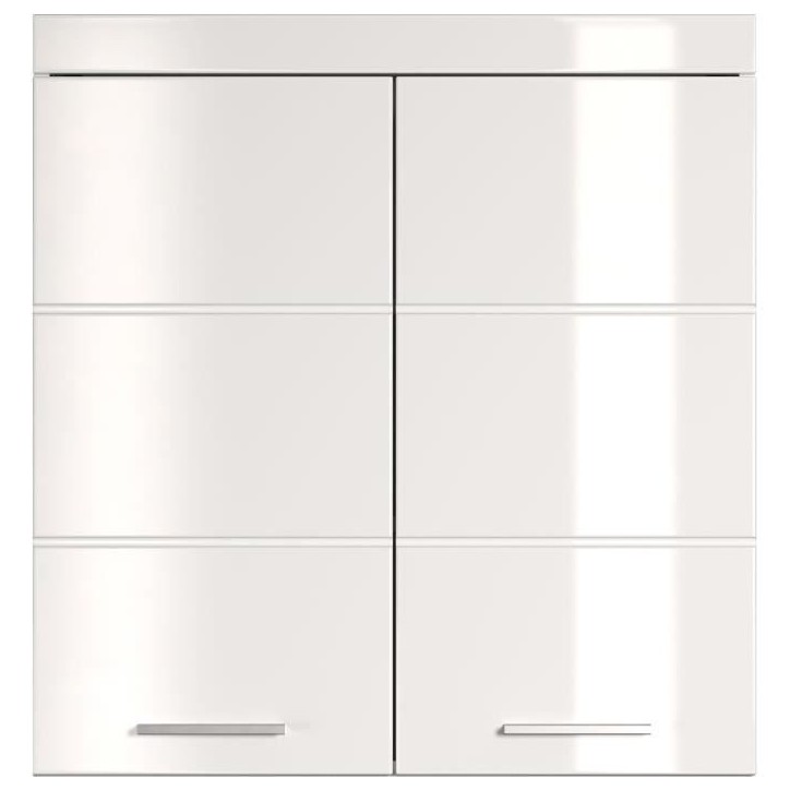 Meuble de salle de bain Rangement haut - 2 portes - Blanc - L 73 x P 23 x H 77 cm - AMANDA