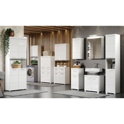 Meuble de salle de bain Rangement haut - 2 portes - Blanc - L 73 x P 2