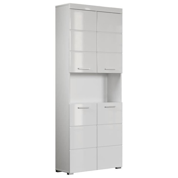Meuble de salle de bain Colonne double - 4 portes + 1 niche - L73 x P31 x H190 cm - Blanc - AMANDA