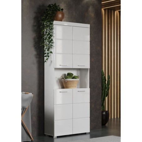 Meuble de salle de bain Colonne double - 4 portes + 1 niche - L73 x P31 x H190 cm - Blanc - AMANDA
