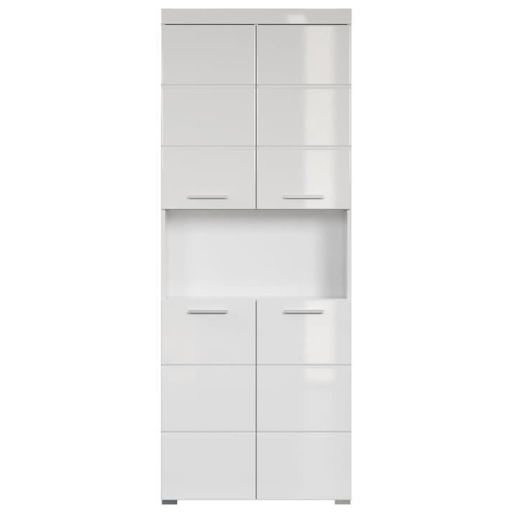 Meuble de salle de bain Colonne double - 4 portes + 1 niche - L73 x P31 x H190 cm - Blanc - AMANDA