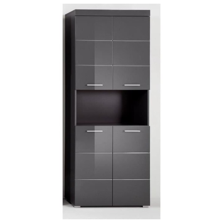 Meuble de salle de bain Colonne double - 4 portes + 1 niche - L73 x P31 x H190 cm - Gris - AMANDA