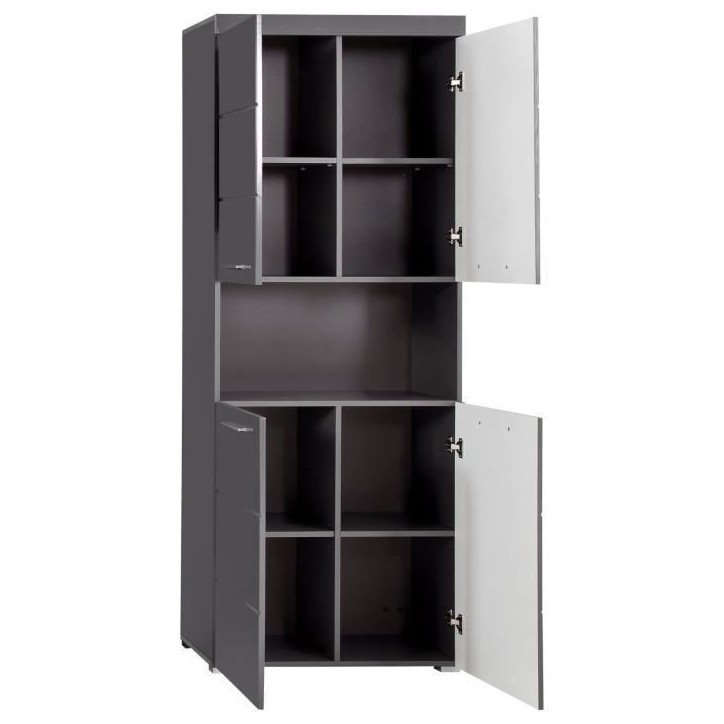 Meuble de salle de bain Colonne double - 4 portes + 1 niche - L73 x P31 x H190 cm - Gris - AMANDA