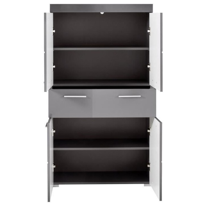 Meuble de salle de bain Colonne double - 4 portes + 1 tiroir - L73 x P31 x H130 cm - Gris - AMANDA