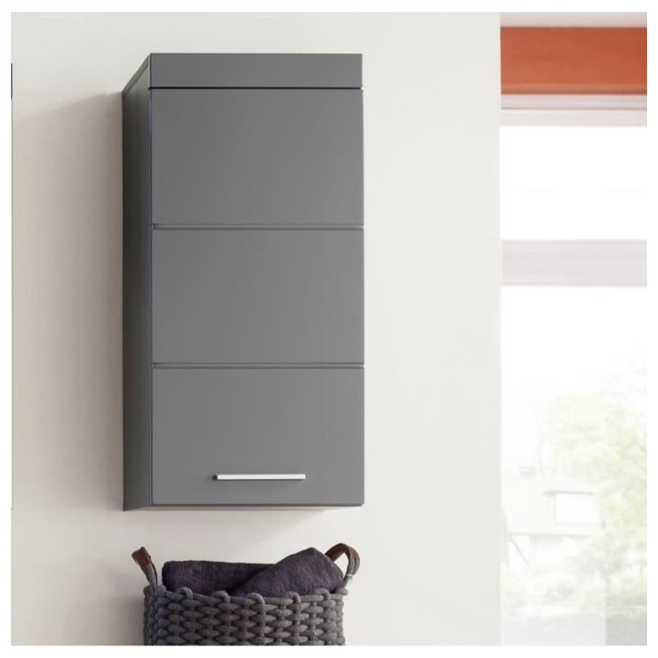Meuble de salle de bain Rangement haut - 1 porte - Gris - L 37 x P 23 x H 77 cm - AMANDA Meuble de salle de bain Rangement haut - 1 porte - Gris - L 37 x P 23 x H 77 cm - AMANDA