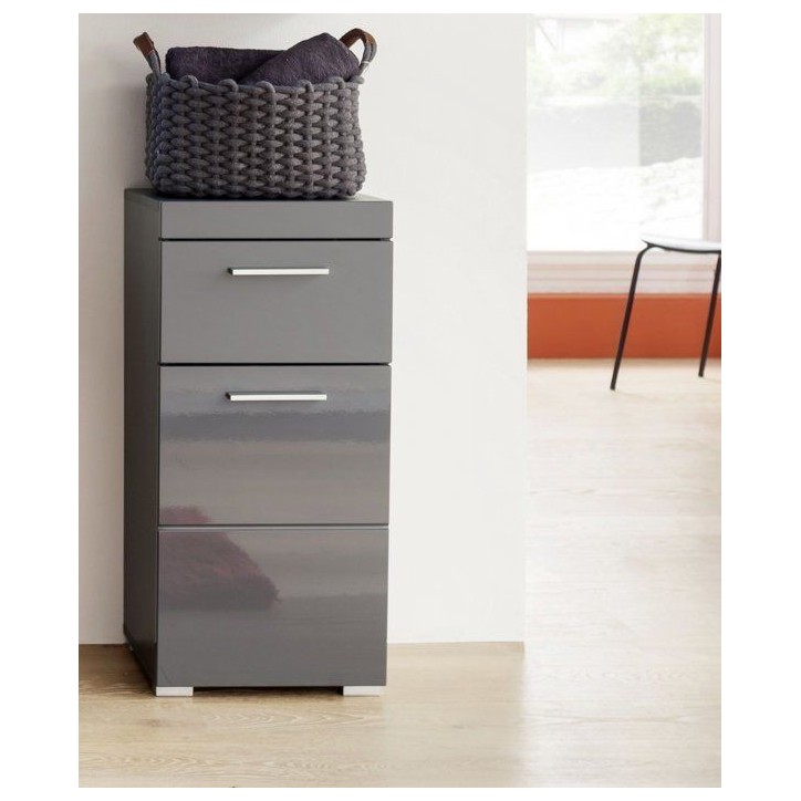 Meuble de salle de bain Rangement bas - 1 porte & 1 tiroir - Gris - L 37 x P 31 x H 79 cm - AMANDA Meuble de salle de bain Rangement bas - 1 porte & 1 tiroir - Gris - L 37 x P 31 x H 79 cm - AMANDA