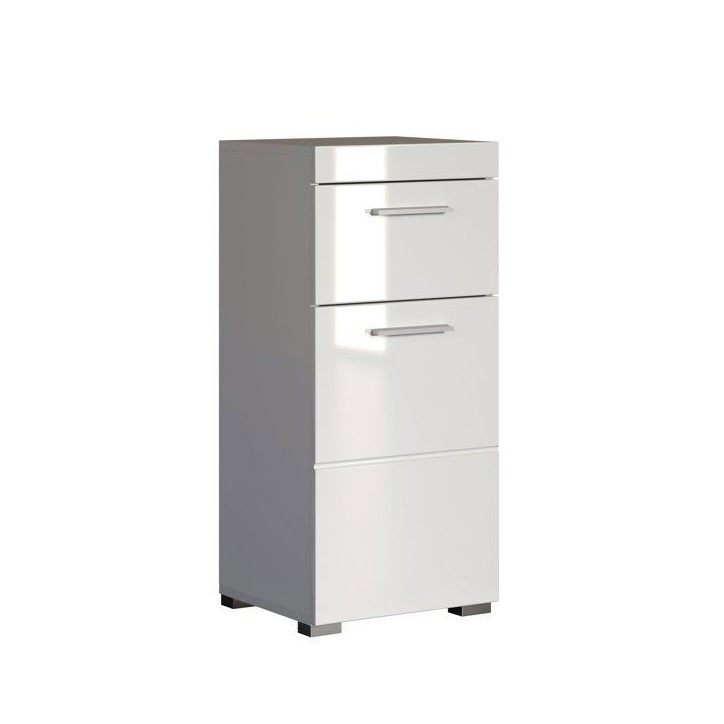 Meuble de salle de bain Rangement bas - 1 porte & 1 tiroir - Gris - L 37 x P 31 x H 79 cm - AMANDA Meuble de salle de bain Rangement bas - 1 porte & 1 tiroir - Gris - L 37 x P 31 x H 79 cm - AMANDA