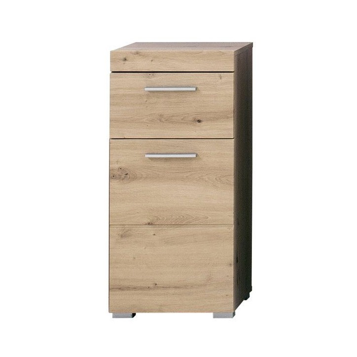 Meuble de salle de bain Rangement bas - 1 porte & 1 tiroir - Gris - L 37 x P 31 x H 79 cm - AMANDA Meuble de salle de bain Rangement bas - 1 porte & 1 tiroir - Gris - L 37 x P 31 x H 79 cm - AMANDA