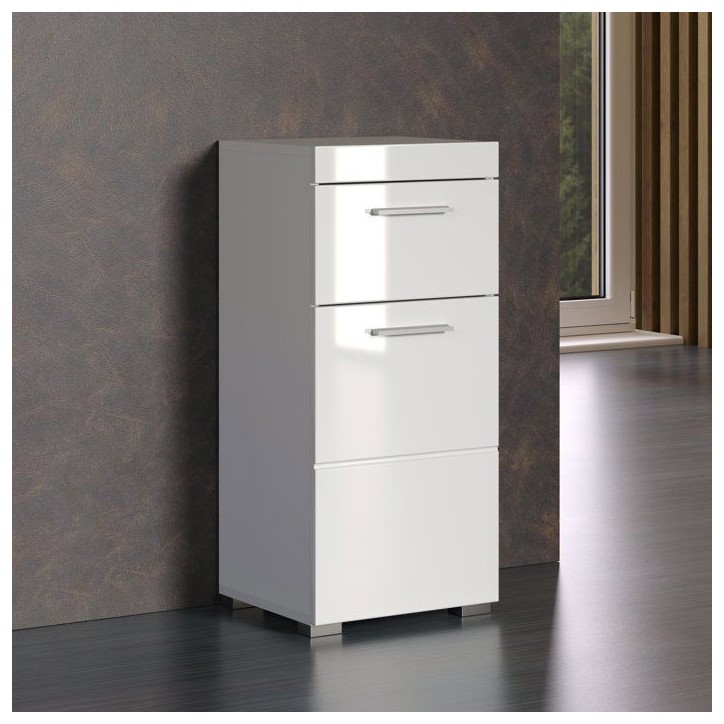 Meuble de salle de bain Rangement bas - 1 porte & 1 tiroir - Gris - L 37 x P 31 x H 79 cm - AMANDA Meuble de salle de bain Rangement bas - 1 porte & 1 tiroir - Gris - L 37 x P 31 x H 79 cm - AMANDA