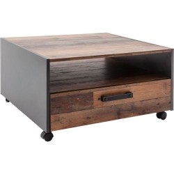 Table basse carré a roulette - Panneaux de particules - Décor bois v