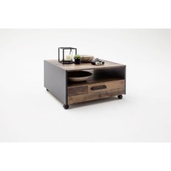 Table basse carré a roulette - Panneaux de particules - Décor bois v