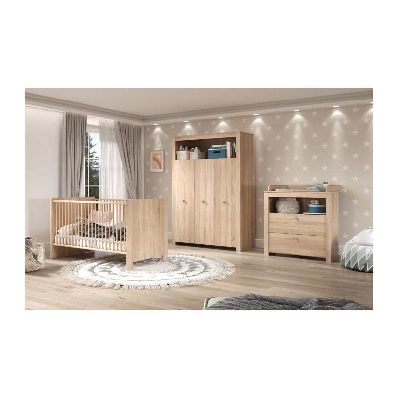 Chambre bébé Trio : Lit 70 x 140 cm + Commode a langer + Armoire OLI Chambre bébé Trio : Lit 70 x 140 cm + Commode a langer + Armoire OLI
