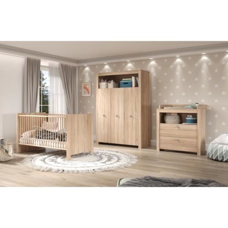 Chambre bébé Trio : Lit 70 x 140 cm + Commode a langer + Armoire OLI