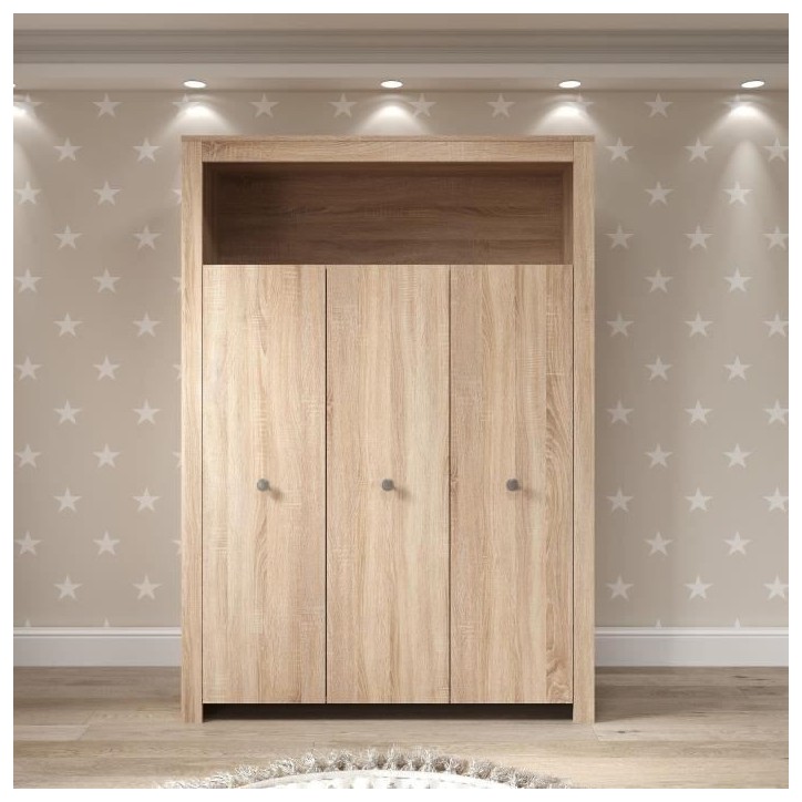 Chambre bébé Trio : Lit 70 x 140 cm + Commode a langer + Armoire OLIVIA - Chene - TREND TEAM