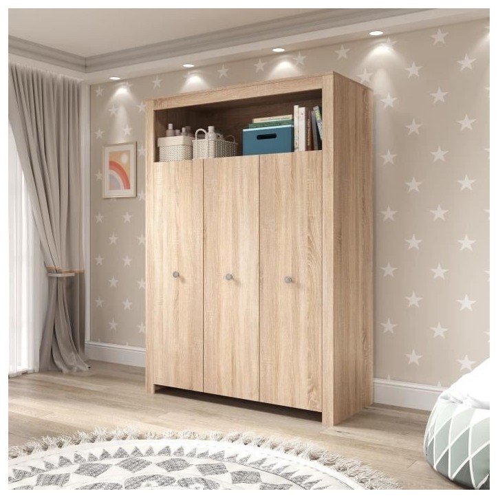 Chambre bébé Trio : Lit 70 x 140 cm + Commode a langer + Armoire OLIVIA - Chene - TREND TEAM