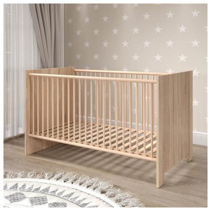 Chambre bébé Trio : Lit 70 x 140 cm + Commode a langer + Armoire OLIVIA - Chene - TREND TEAM