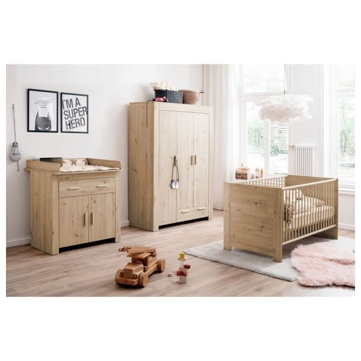 Chambre bébé Trio : Lit 70 x 140 cm + Commode a langer + Armoire AHOI - Chene - TREND TEAM Chambre bébé Trio : Lit 70 x 140 cm + Commode a langer + Armoire AHOI - Chene - TREND TEAM