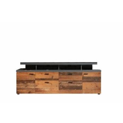 Meuble TV MOOD 2 portes et 2 tiroirs - Mélaminé bois vieilli et gris
