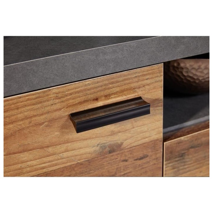 Meuble TV MOOD 2 portes et 2 tiroirs - Mélaminé bois vieilli et gris mat - L 180 x 47 x 66 cm Meuble TV MOOD 2 portes et 2 tiroirs - Mélaminé bois vieilli et gris mat - L 180 x 47 x 66 cm