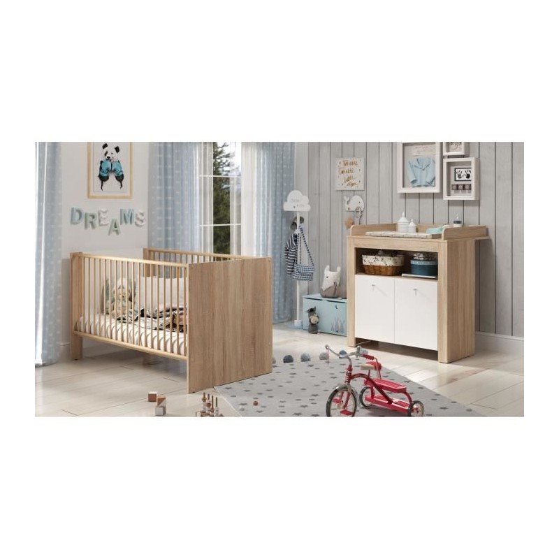 Chambre bébé duo PIA - Lit 70x140 cm + Commode a langer 2 portes - D Chambre bébé duo PIA - Lit 70x140 cm + Commode a langer 2 portes - D