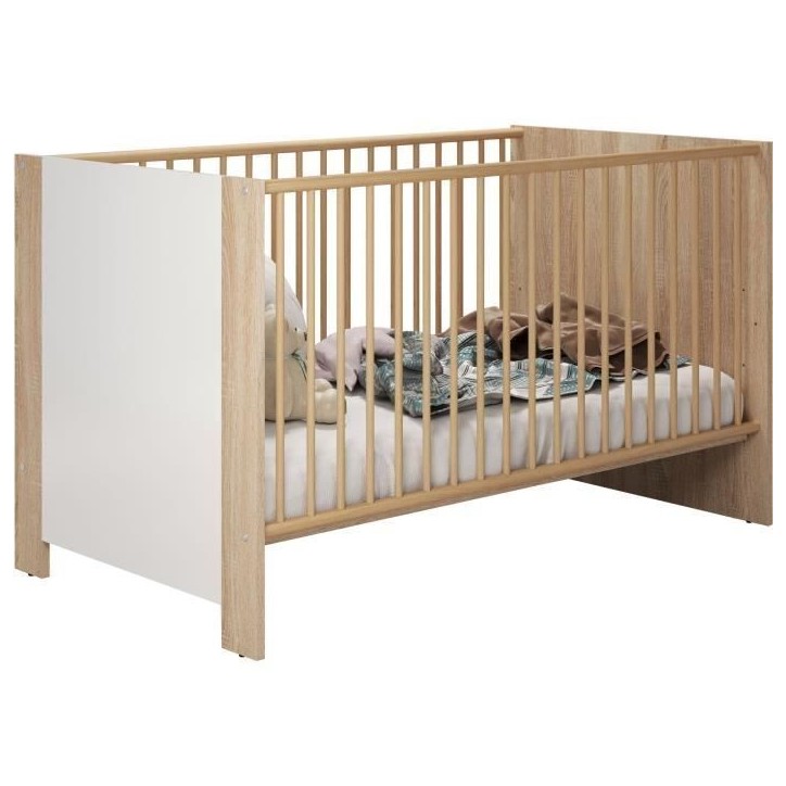 Chambre bébé duo PIA - Lit 70x140 cm + Commode a langer 2 portes - Décor chene sonoma et blanc mat - TRENDTEAM Chambre bébé duo PIA - Lit 70x140 cm + Commode a langer 2 portes - Décor chene sonoma et blanc mat - TRENDTEAM