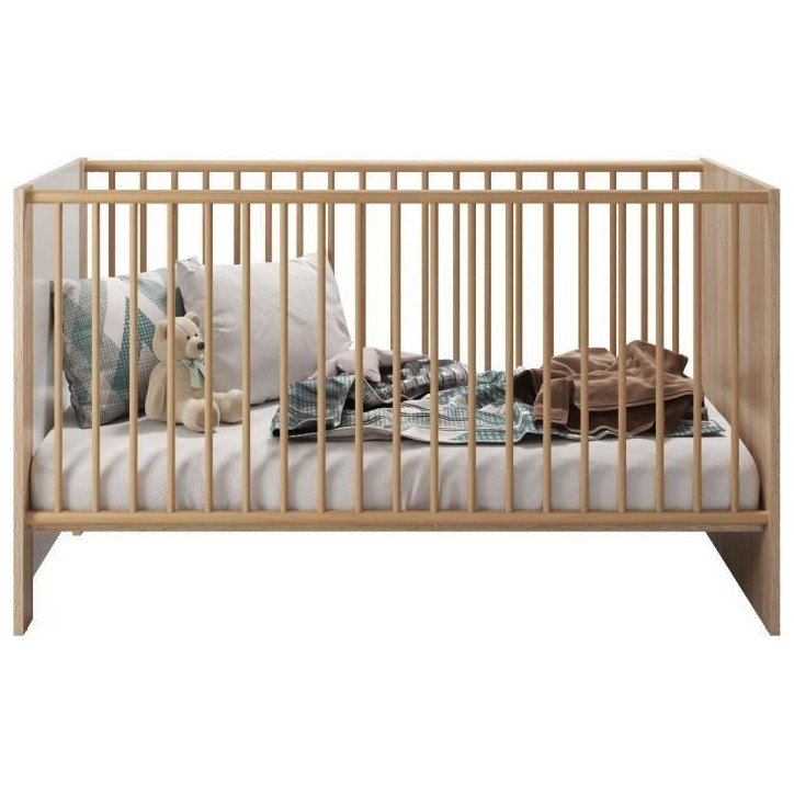 Chambre bébé duo PIA - Lit 70x140 cm + Commode a langer 2 portes - Décor chene sonoma et blanc mat - TRENDTEAM Chambre bébé duo PIA - Lit 70x140 cm + Commode a langer 2 portes - Décor chene sonoma et blanc mat - TRENDTEAM