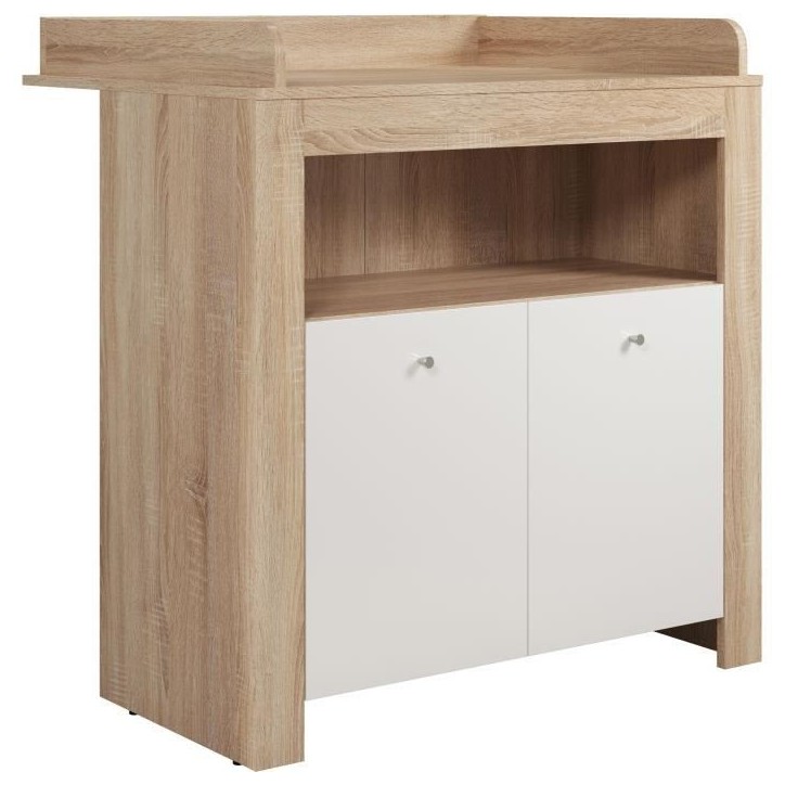 Chambre bébé duo PIA - Lit 70x140 cm + Commode a langer 2 portes - Décor chene sonoma et blanc mat - TRENDTEAM Chambre bébé duo PIA - Lit 70x140 cm + Commode a langer 2 portes - Décor chene sonoma et blanc mat - TRENDTEAM