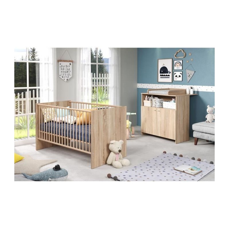 Chambre bébé duo NIKO - Lit 70x140 cm + Commode a langer 2 portes - Chambre bébé duo NIKO - Lit 70x140 cm + Commode a langer 2 portes -