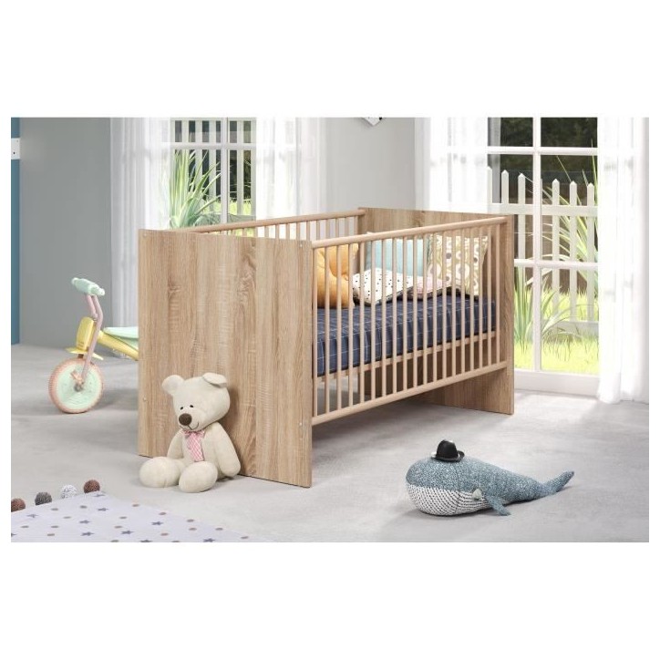 Chambre bébé duo NIKO - Lit 70x140 cm + Commode a langer 2 portes - Décor chene naturel - TRENDTEAM Chambre bébé duo NIKO - Lit 70x140 cm + Commode a langer 2 portes - Décor chene naturel - TRENDTEAM