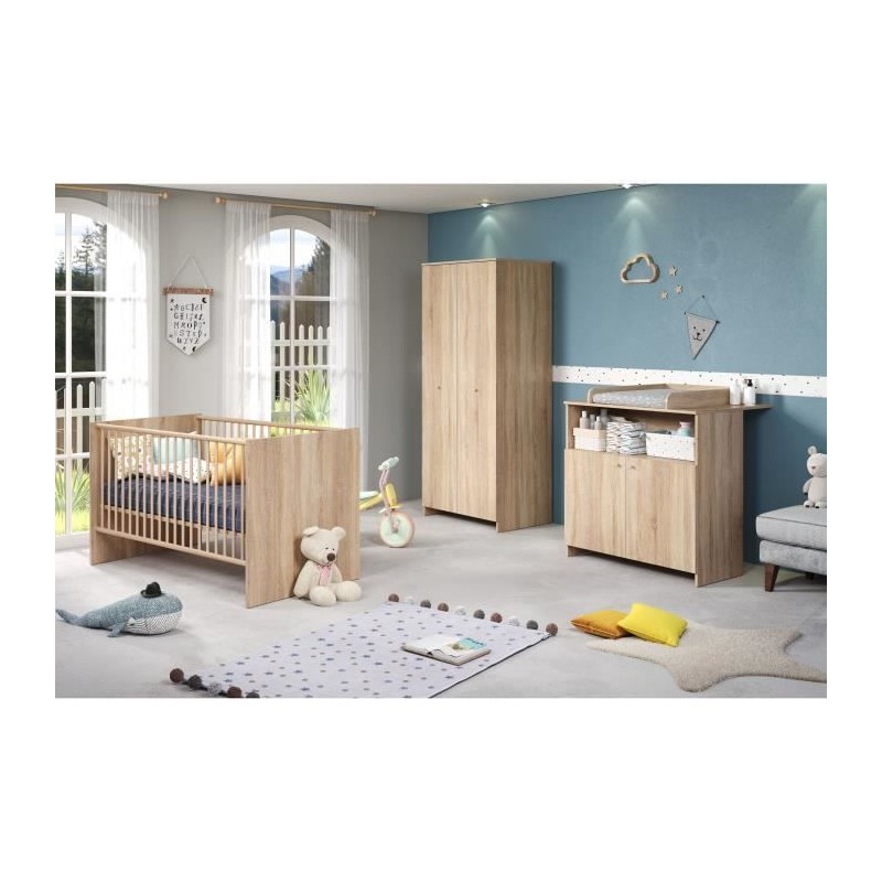 Chambre bébé trio NIKO - Lit 70x140 cm + Commode a langer 2 portes +