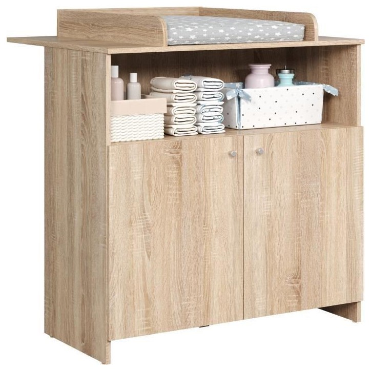 Chambre bébé trio NIKO - Lit 70x140 cm + Commode a langer 2 portes + Armoire 2 portes - Décor chene naturel - TRENDTEAM Chambre bébé trio NIKO - Lit 70x140 cm + Commode a langer 2 portes + Armoire 2 portes - Décor chene naturel - TRENDTEAM