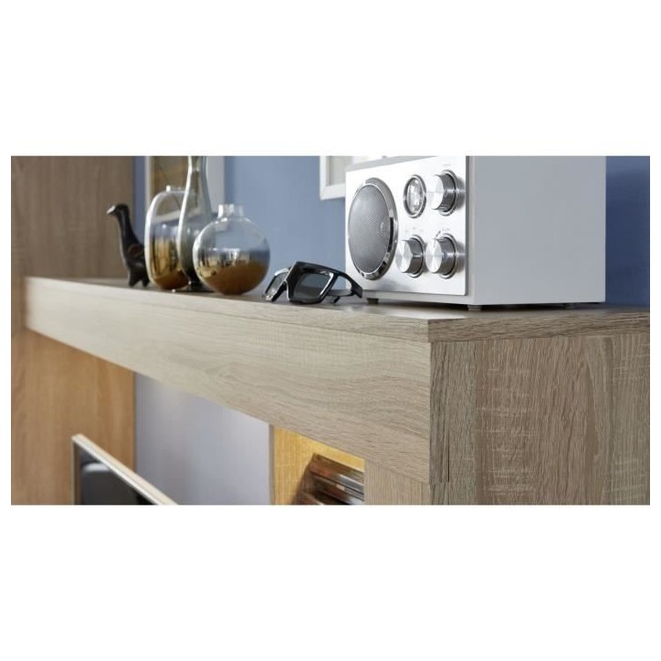 Ensemble meuble TV 3 pieces LOGO - 1 Porte - LED - Mélamine chene clair et blanc mat - L240 x P41 x H185 cm - TRENDTEAM Ensemble meuble TV 3 pieces LOGO - 1 Porte - LED - Mélamine chene clair et blanc mat - L240 x P41 x H185 cm - TRENDTEAM