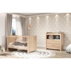 Chambre bébé Duo : Lit 70 x 140 cm + Commode a langer OLIVIA - Chene
