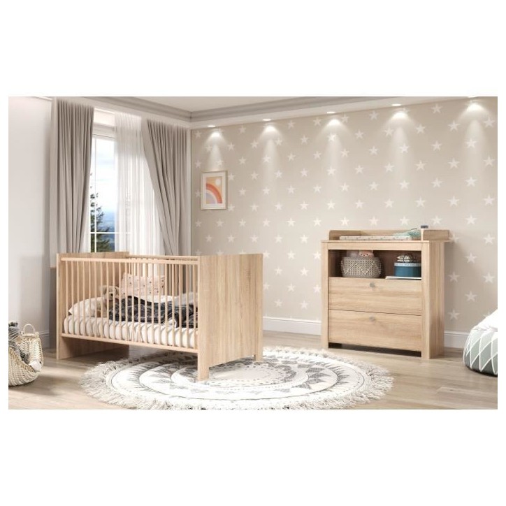 Chambre bébé Duo : Lit 70 x 140 cm + Commode a langer OLIVIA - Chene - TREND TEAM Chambre bébé Duo : Lit 70 x 140 cm + Commode a langer OLIVIA - Chene - TREND TEAM