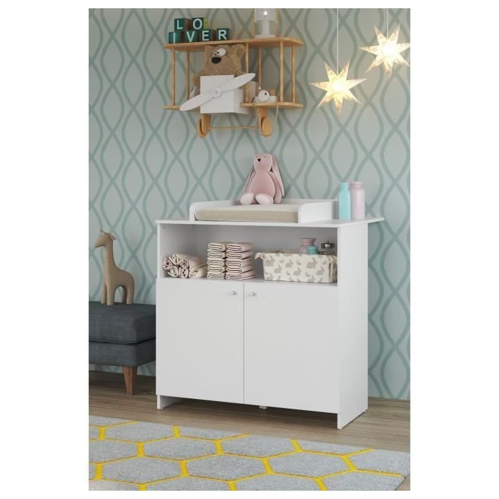 Chambre bébé Duo : Lit 70 x 140 cm + Commode a langer NIKO - Blanc - TREND TEAM Chambre bébé Duo : Lit 70 x 140 cm + Commode a langer NIKO - Blanc - TREND TEAM