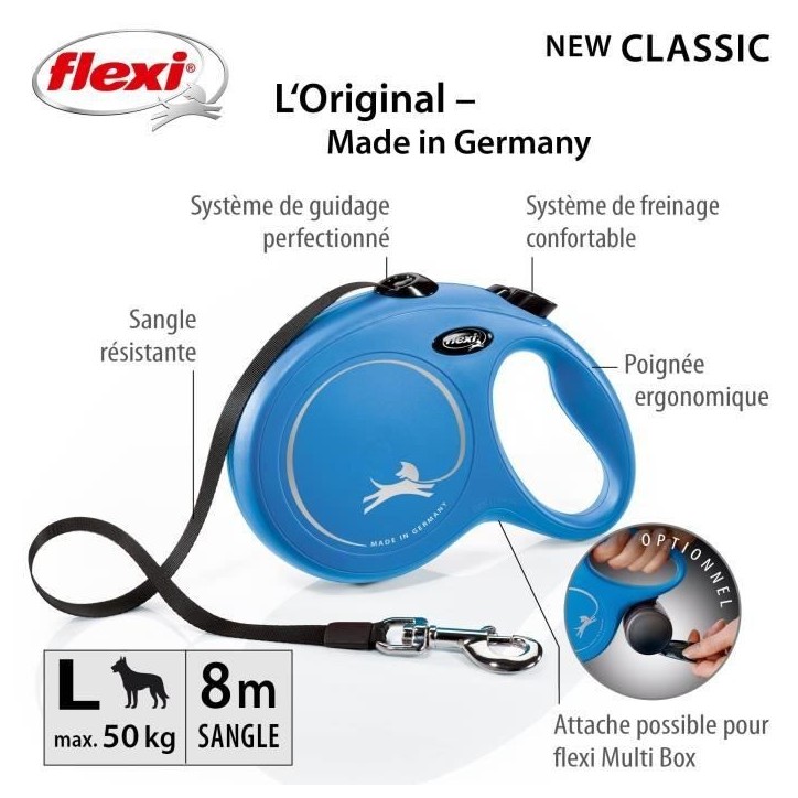 Laisse New Classic L Tape 8 m blue Flexi CL30T8-251-BL-20