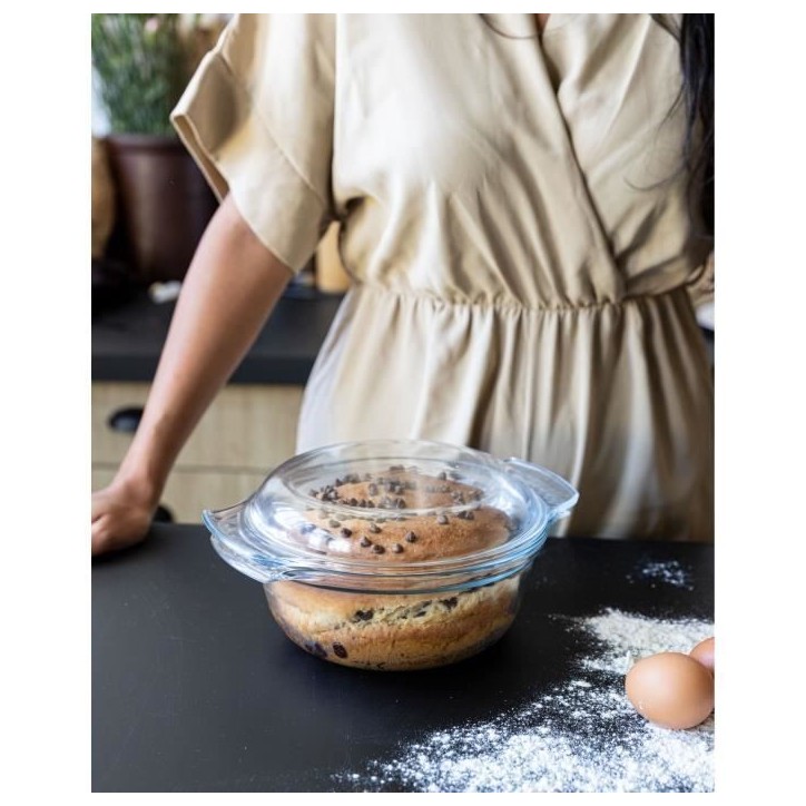 Cocotte - PYREX - 1450074 - Ronde - En verre borosilicate - 5,1 litres - Adapté au congélateur et micro-ondes