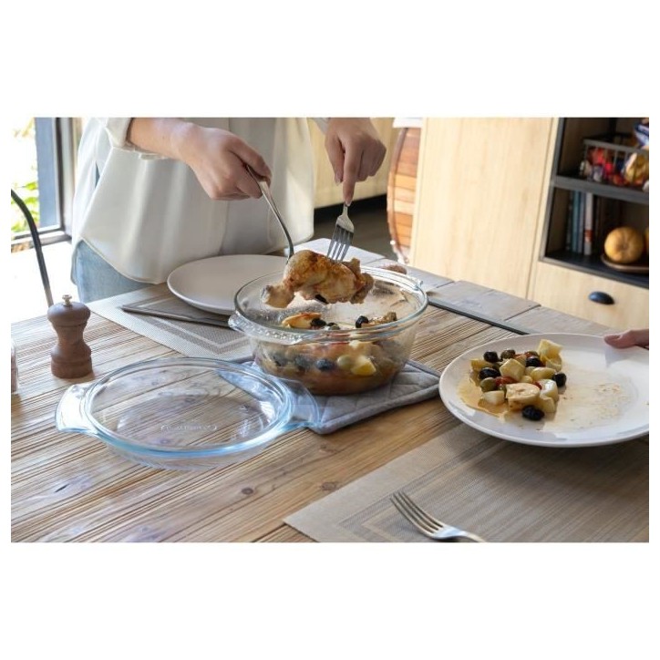 Cocotte - PYREX - 1450074 - Ronde - En verre borosilicate - 5,1 litres - Adapté au congélateur et micro-ondes