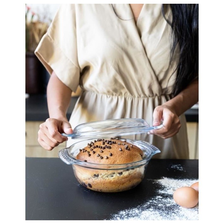 Cocotte - PYREX - 1450074 - Ronde - En verre borosilicate - 5,1 litres - Adapté au congélateur et micro-ondes