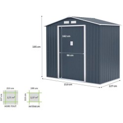 Abri de jardin en métal 2,71 m² - 213 x 127 x 195 cm - PLUTON - Kit