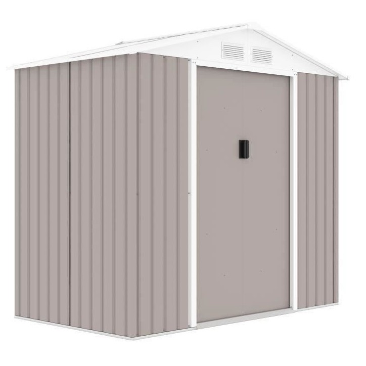 Abri de jardin en métal 2,71 m² - 213 x 127 x 195 cm - PLUTON - Kit d'ancrage inclus, 2 portes coulissantes - Taupe Abri de jardin en métal 2,71 m² - 213 x 127 x 195 cm - PLUTON - Kit d'ancrage inclus, 2 portes coulissantes - Taupe