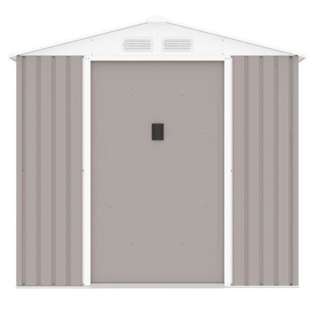 Abri de jardin en métal 2,71 m² - 213 x 127 x 195 cm - PLUTON - Kit d'ancrage inclus, 2 portes coulissantes - Taupe