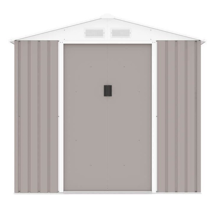 Abri de jardin en métal 2,71 m² - 213 x 127 x 195 cm - PLUTON - Kit d'ancrage inclus, 2 portes coulissantes - Taupe Abri de jardin en métal 2,71 m² - 213 x 127 x 195 cm - PLUTON - Kit d'ancrage inclus, 2 portes coulissantes - Taupe