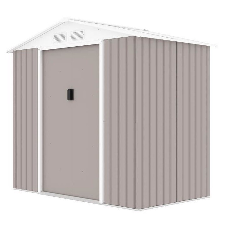 Abri de jardin en métal 2,71 m² - 213 x 127 x 195 cm - PLUTON - Kit d'ancrage inclus, 2 portes coulissantes - Taupe Abri de jardin en métal 2,71 m² - 213 x 127 x 195 cm - PLUTON - Kit d'ancrage inclus, 2 portes coulissantes - Taupe