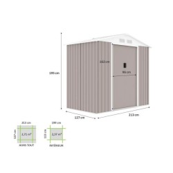 Abri de jardin en métal 2,71 m² - 213 x 127 x 195 cm - PLUTON - Kit