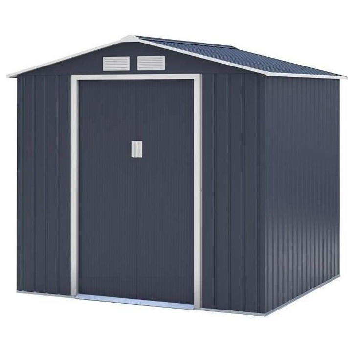 Abri de jardin en métal 4,07 m² - 213 x 191 x 195 cm - MARS -Kit d'ancrage inclus, 2 portes coulissantes - Gris Abri de jardin en métal 4,07 m² - 213 x 191 x 195 cm - MARS -Kit d'ancrage inclus, 2 portes coulissantes - Gris