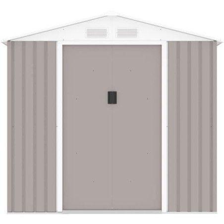 Abri de jardin en métal 4,07 m² - 213 x 191 x 195 cm - MARS -Kit d'ancrage inclus, 2 portes coulissantes - Taupe